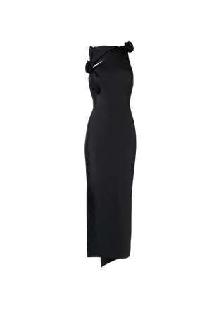 Asymmetric Flower Gown in Black
