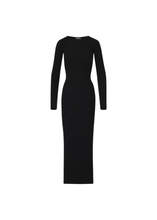 Maxi Long Sleeve Crewneck Dress in Black