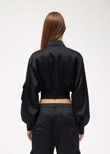 Cropped Satin Bomber Jacket