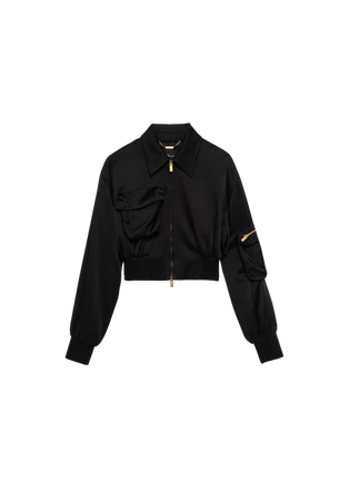 Cropped Bomber Jacket in Satin