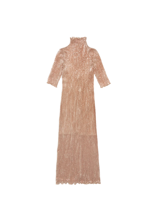 Short Sleeve Mock Neck Midi Dress in Sequin Mesh